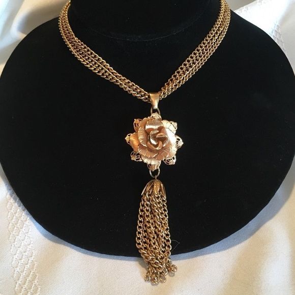 Vintage Triple Chain Necklace With Flower Tassel - Picture 3 of 9